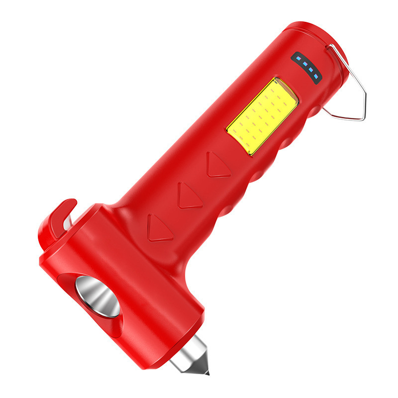 New Product Hammer Safety Flashlight Work Torch Light Multi-function Usb Charging Hammer Led Flashlight Red 60 90 ABS USB Micro