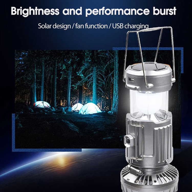 Portable Stretch Switch Camping Lights Lithium Battery Emergency Light Horse Lights Solar Camping Lantern with Fan LED 18650 Ce