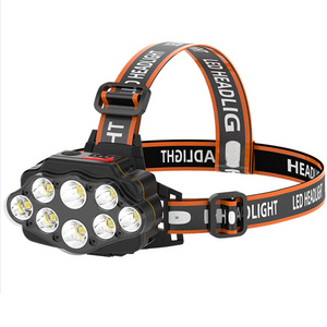 Eight-cores Super Bright Led Headlamp Cross-border USB Rstainless Steell Lithium Fishing Headlamp Headwear Emergency Flashlight