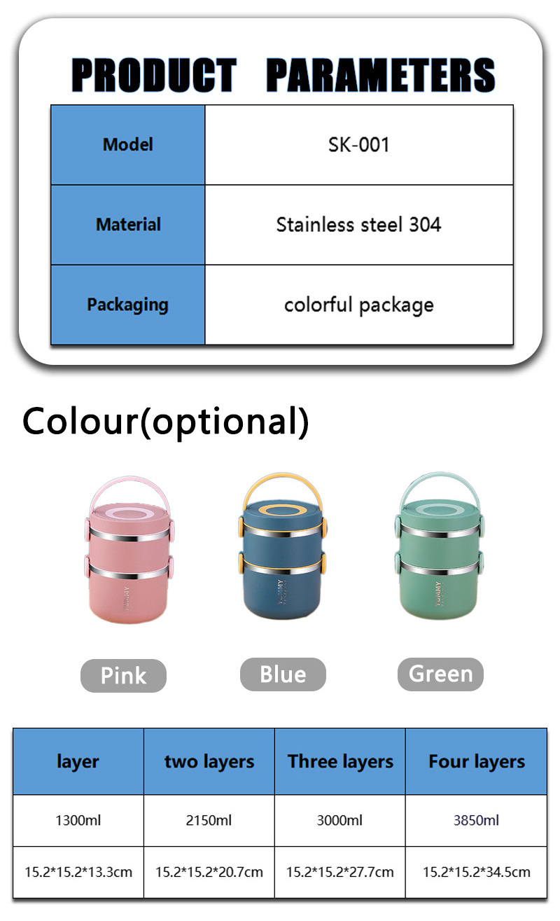 FTS tiffin round premium 304 stainless steel 3 layer adults plastic set insulated custom stackable office lunch box