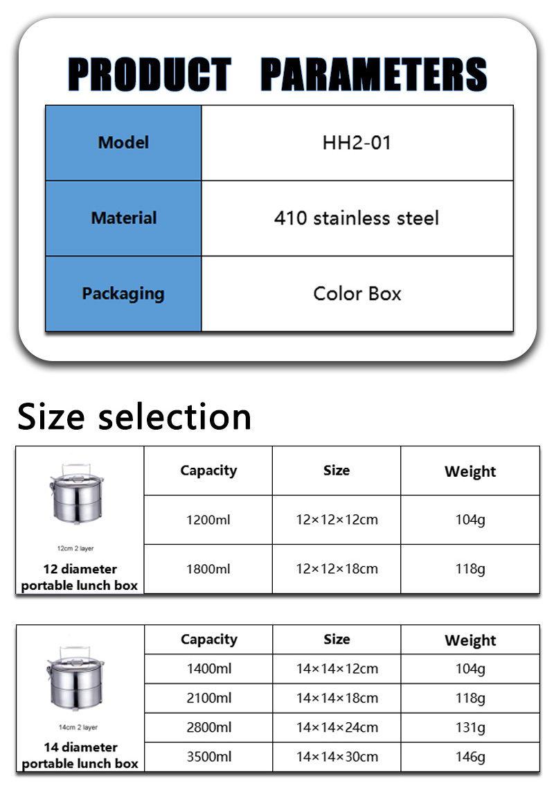 FTS tiffin carrier set stainless steel food containers three layer stackable custom printed logo round lunch box