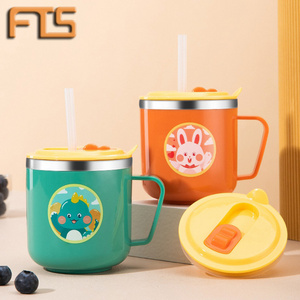 FTS children water cup reusable with lid plastic handle wholesale vintage custom drink stainless steel kids mug