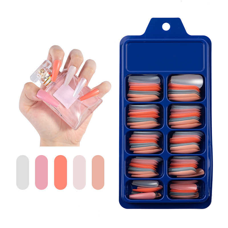 100pcs False Nails Nude/Light Color Mix Matte Artificial Long Ballerina Full Cover Nail Tips Press on Nails