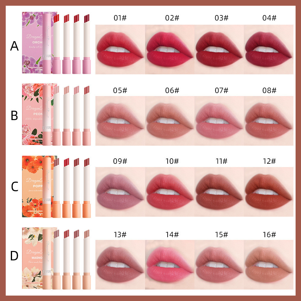 3pcs Chinese Style Lip Glaze Set Moisturizing Long-lasting Non-fading Non-stick Cup Matte Cigarette Case Lipstick