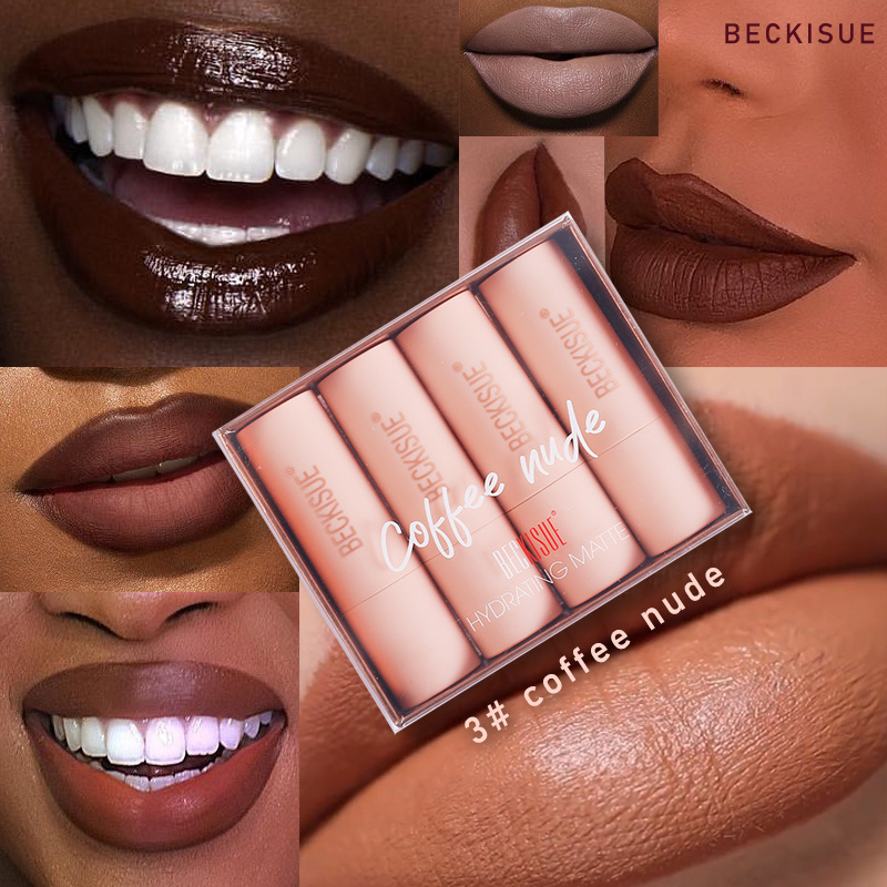 Beckisue Nude Lipstick Waterproof Lip Makeup 4 Colors/Set Long Lasting Moisturizer Lip Tint Korean Matte Lipstick