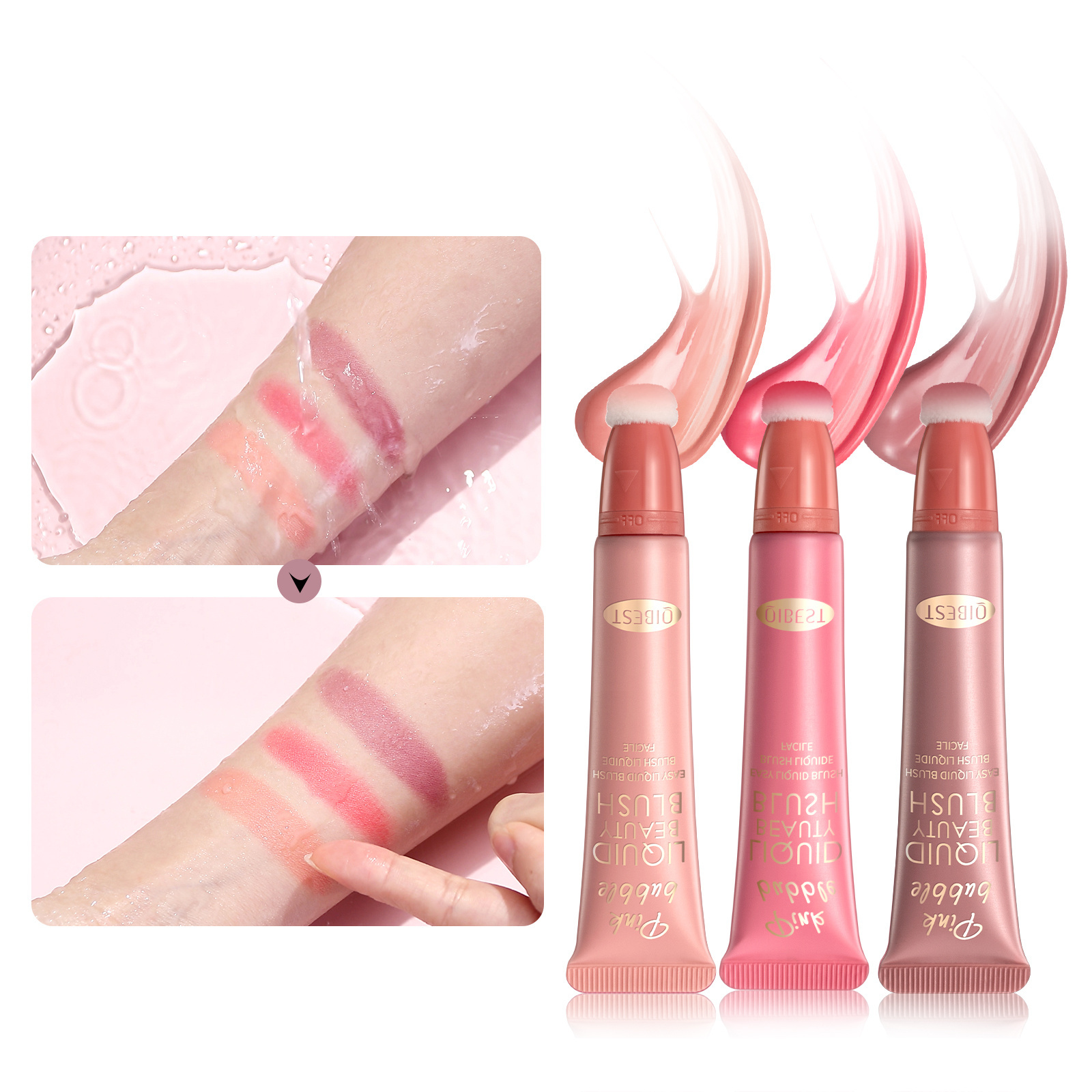 QIBEST Blush Stick Cream Liquid Blush with Cushion Applicator for Cheeks Blusher Lightweight Makeup Stick Lip Cheek Eye Stick