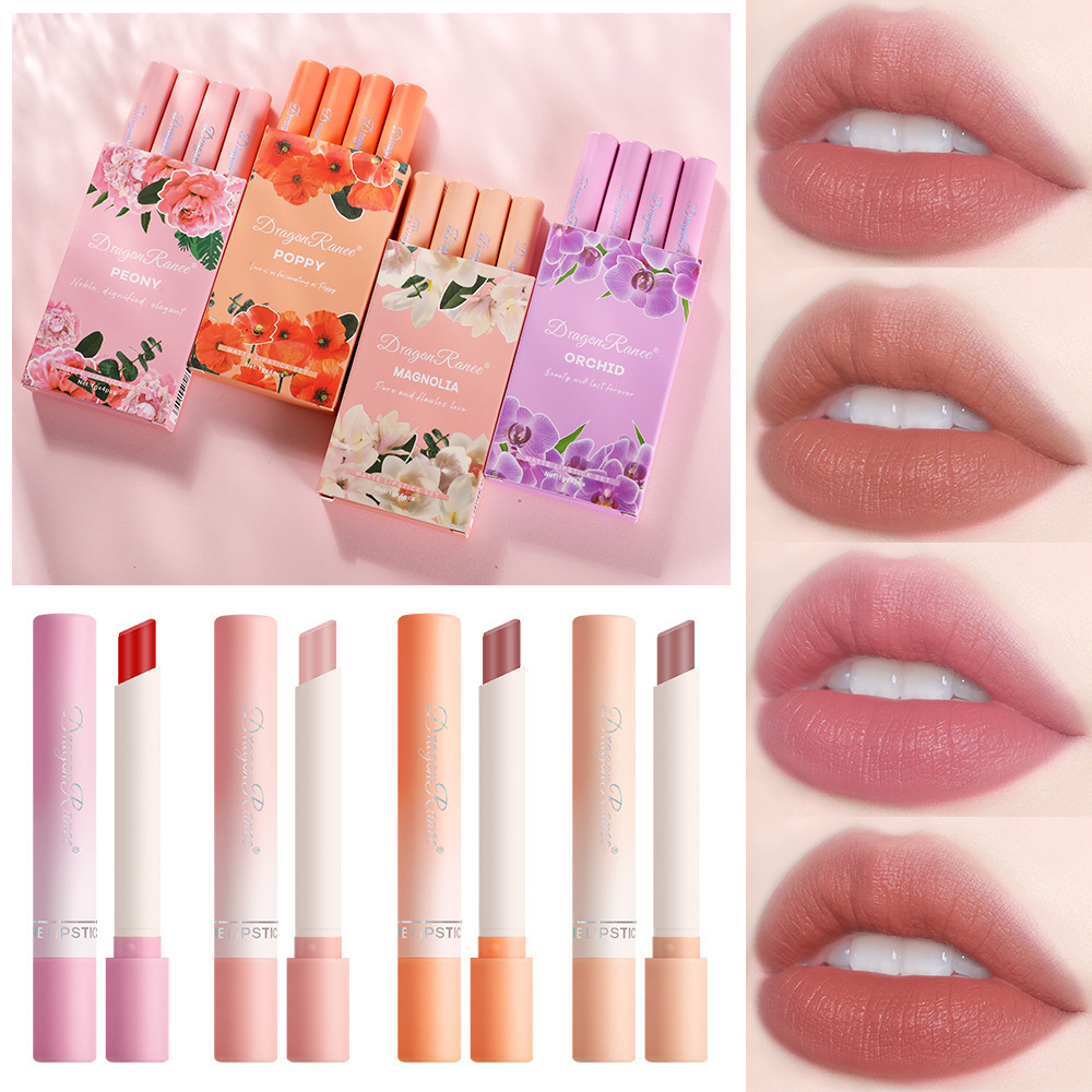 3pcs Chinese Style Lip Glaze Set Moisturizing Long-lasting Non-fading Non-stick Cup Matte Cigarette Case Lipstick