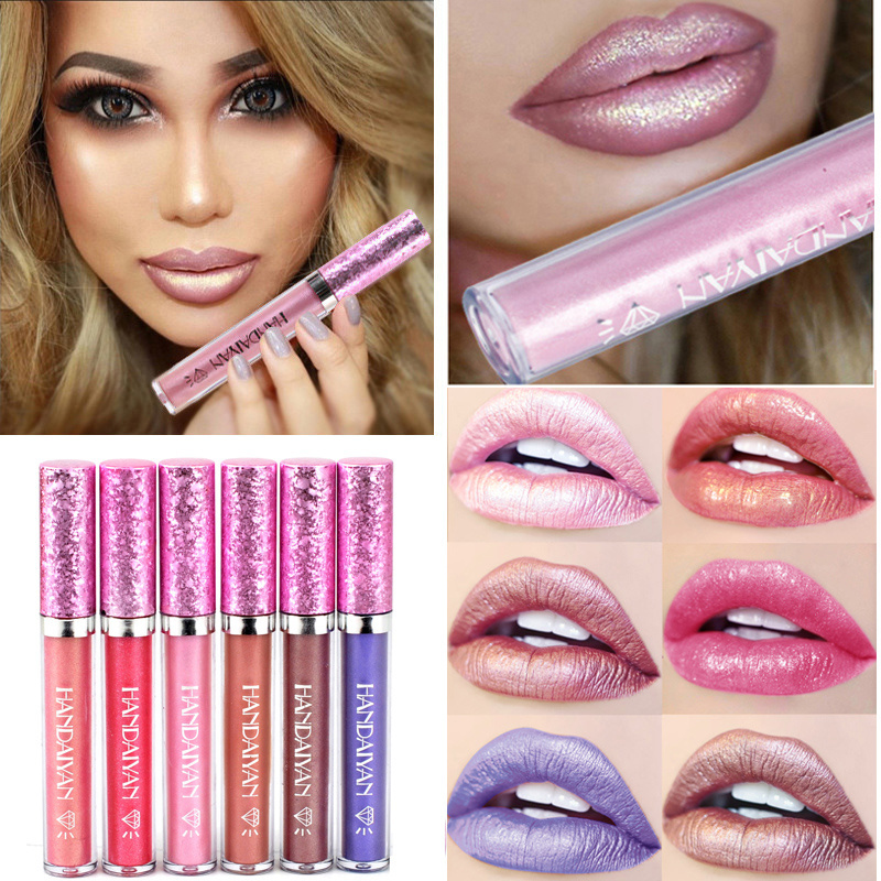 HANDAIYAN 6 Color Diamond Shine Metallic Lipstick Long Lasting Liquid Lipstick Glitter Powder Lip Gloss