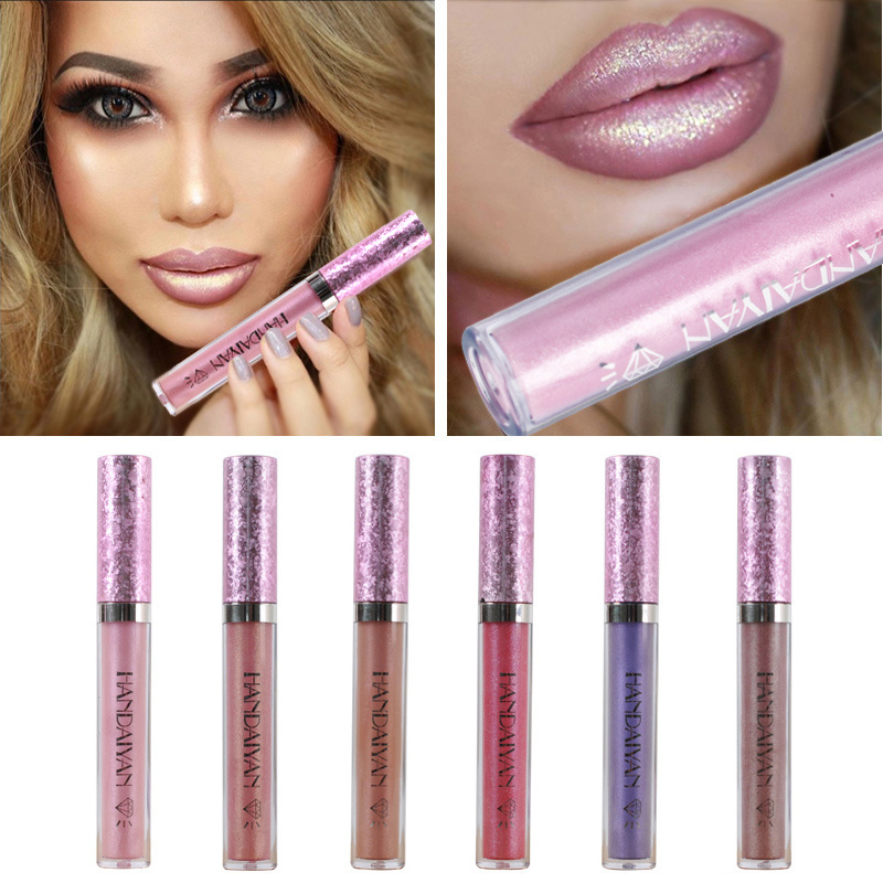 HANDAIYAN 6 Color Diamond Shine Metallic Lipstick Long Lasting Liquid Lipstick Glitter Powder Lip Gloss