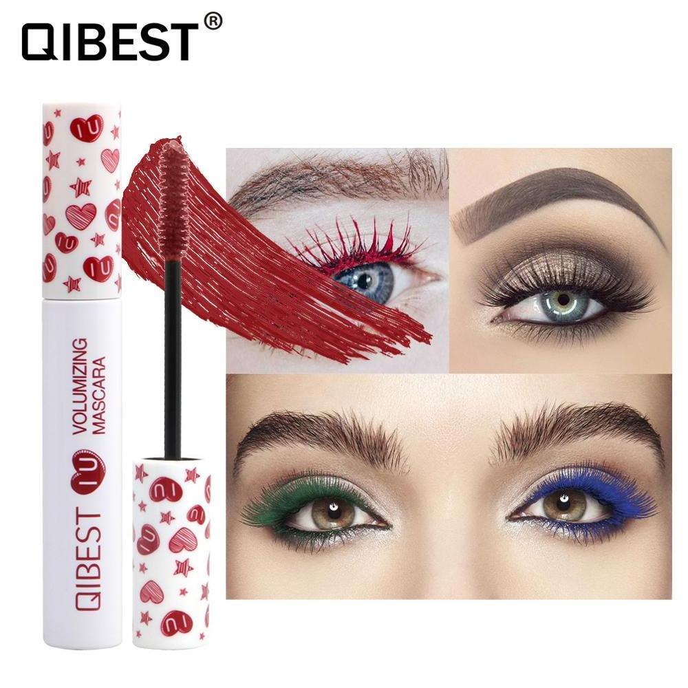 QIBEST 7 Colors Mascara Red Blue Yellow Purple Cream Thick Curling Lengthening Eyelash Extension Waterproof 4D Mascara