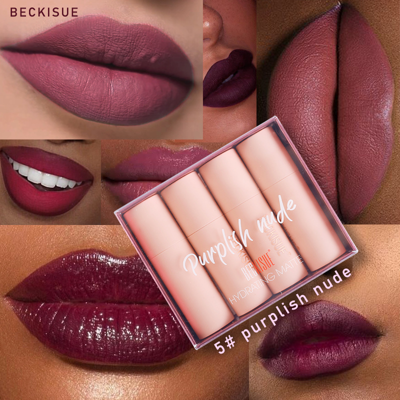 Beckisue Nude Lipstick Waterproof Lip Makeup 4 Colors/Set Long Lasting Moisturizer Lip Tint Korean Matte Lipstick