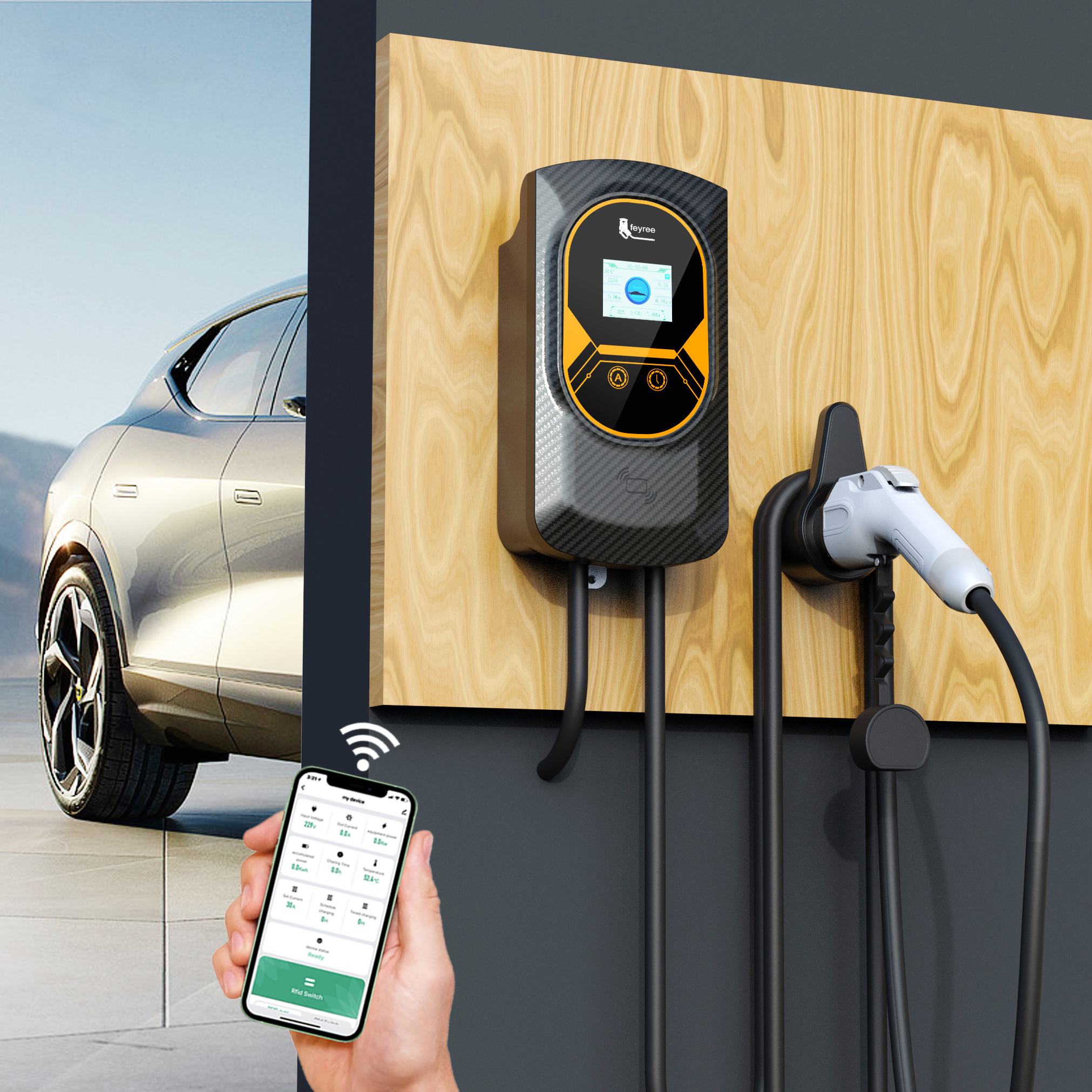 Feyree EV Charger Portable Solar EV Charger 7kw 22kw 32A Wallbox AC app Control EV Fast Car Charging Station