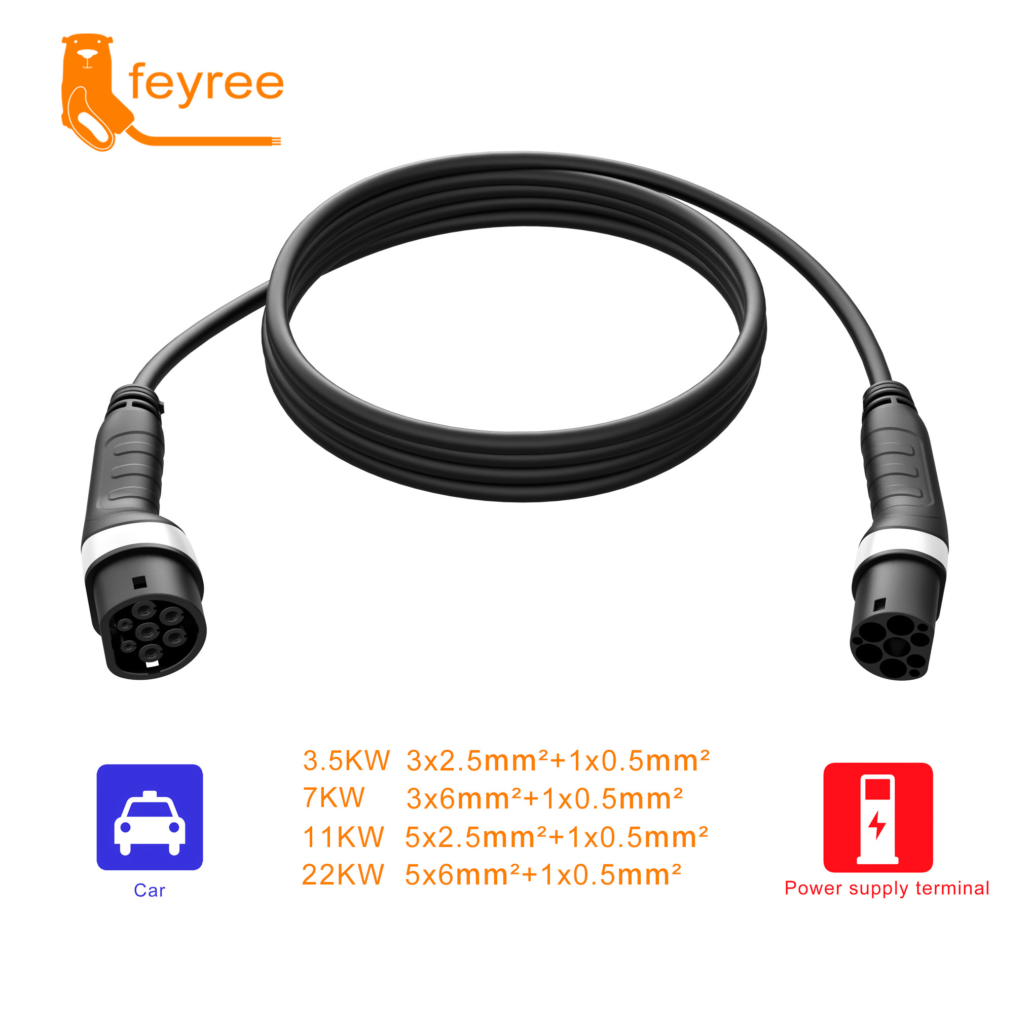 Feyree EV charging cable type 2 to type 2 /GBT/ type 1 fast electric car ev charger charging cables 16A/32A for charging station