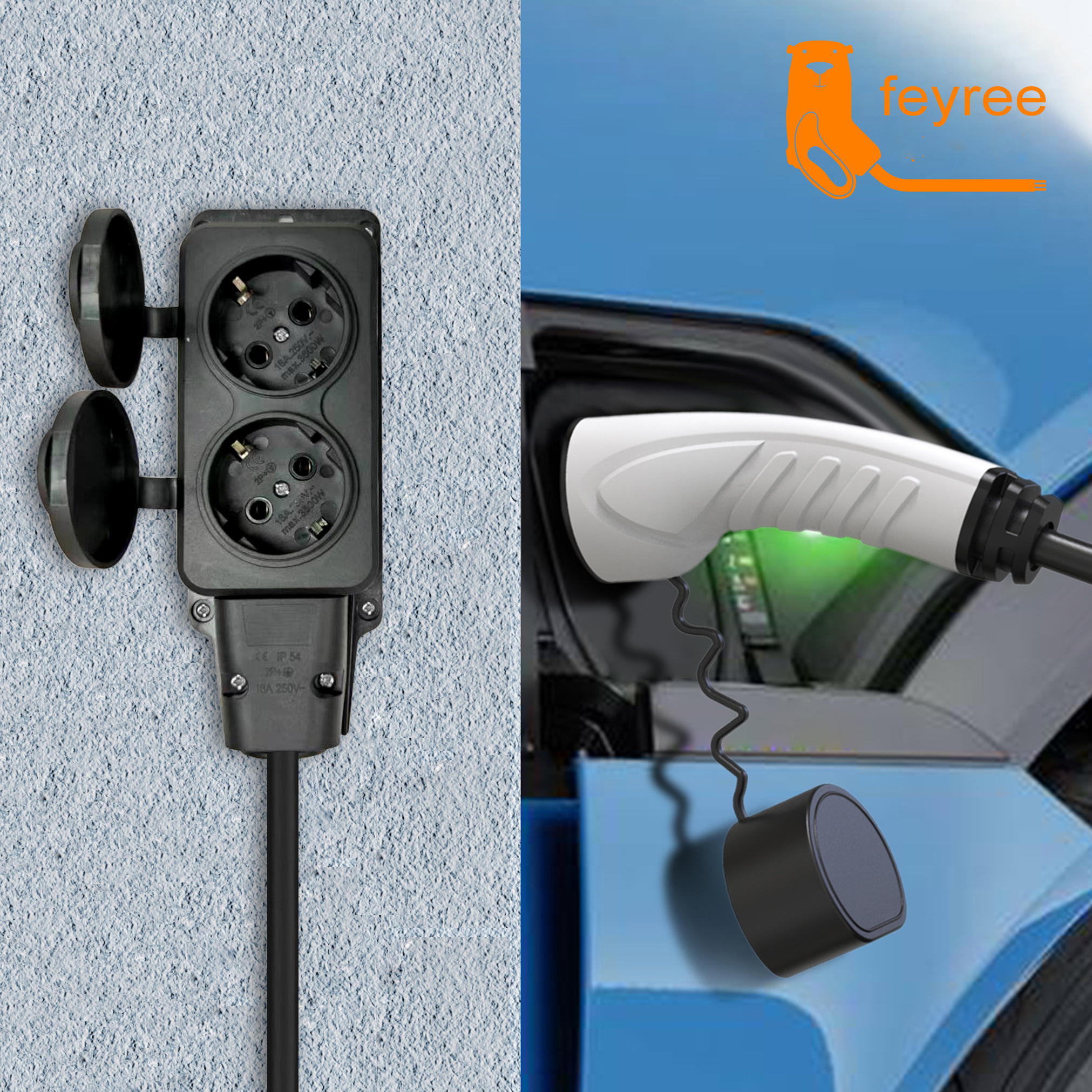 Feyree Selectable 264V ac ev fast charger Home EV Charger Type 1 J1772 ev charging cable retractor for Discharging Socket