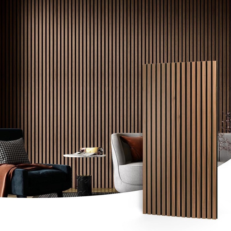 FEYT Home Interior Black Walnut Slat Wall Soundproofing Materials Acoustic Panel