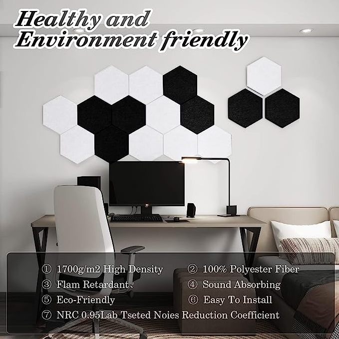 Upholstered wall panel Polyester Fiber PET Felt wall acoustic panel Hexagon wall panel