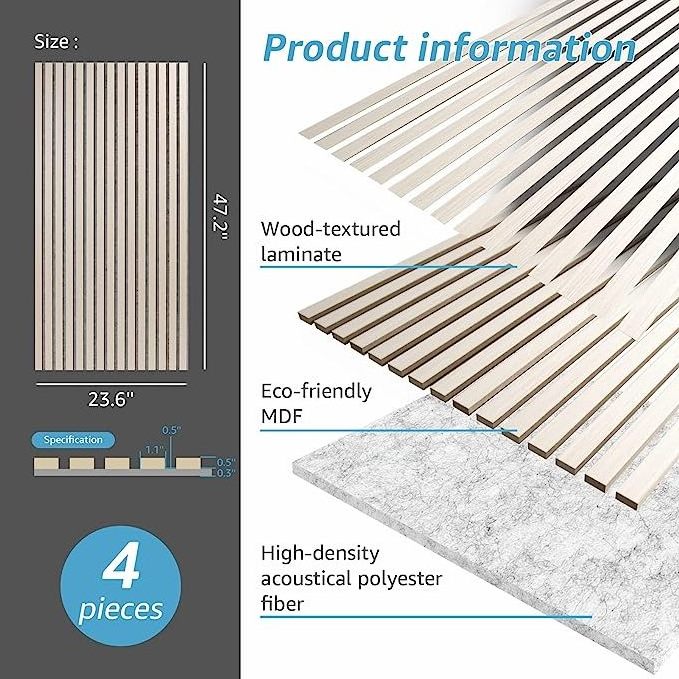 FEYT  White Anti Noise Cancelling Sound Absorbing panel Cladding Board Acoustic Wood Slats Wall Panels