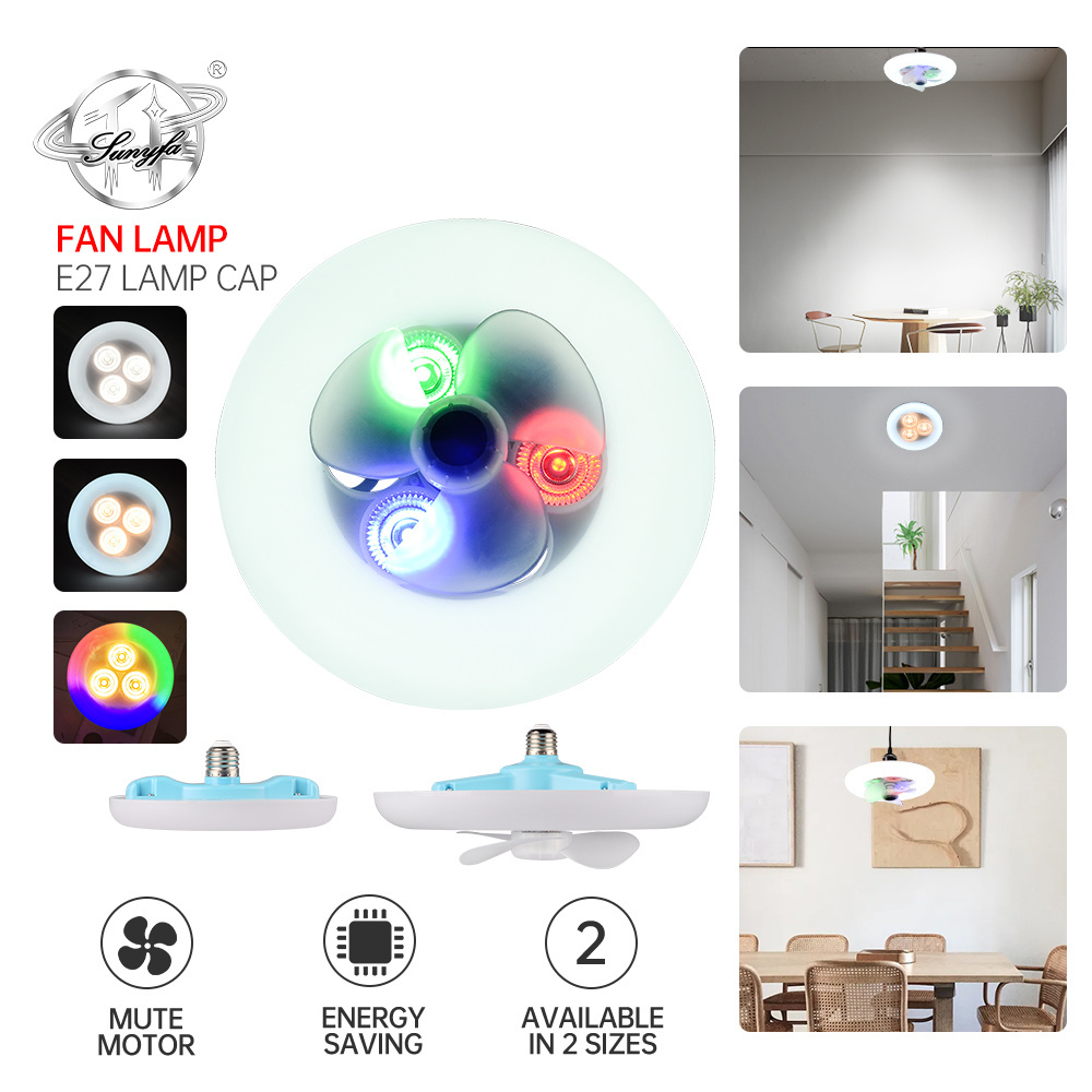 New E27 Lamp cap Ceiling Fan AC165-265V Dimmable Spotlight RGB Light LED Fan Lamp with LED for Indoor Bedroom