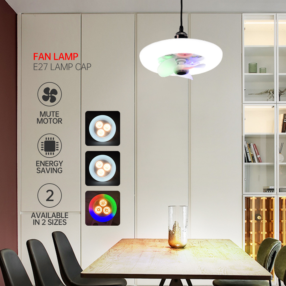 New E27 Lamp cap Ceiling Fan AC165-265V Dimmable Spotlight RGB Light LED Fan Lamp with LED for Indoor Bedroom