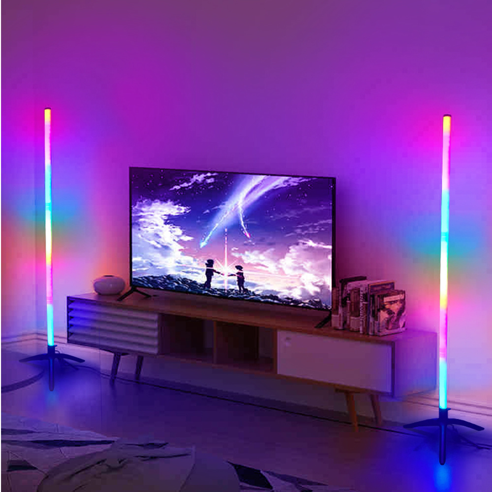 New Smart LED Atmosphere Floor Light Standing Corner Lamp Remote Control Corner Floor Lamp Tube Contemporary 80 RGB PC 25 White