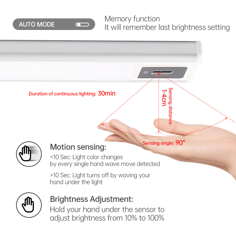 NEW Wall Lamp Portable dimmable USB Rechargeable Battery Powered Hand Wave/Infrared Sensor LED Under Cabinet Light for Closet