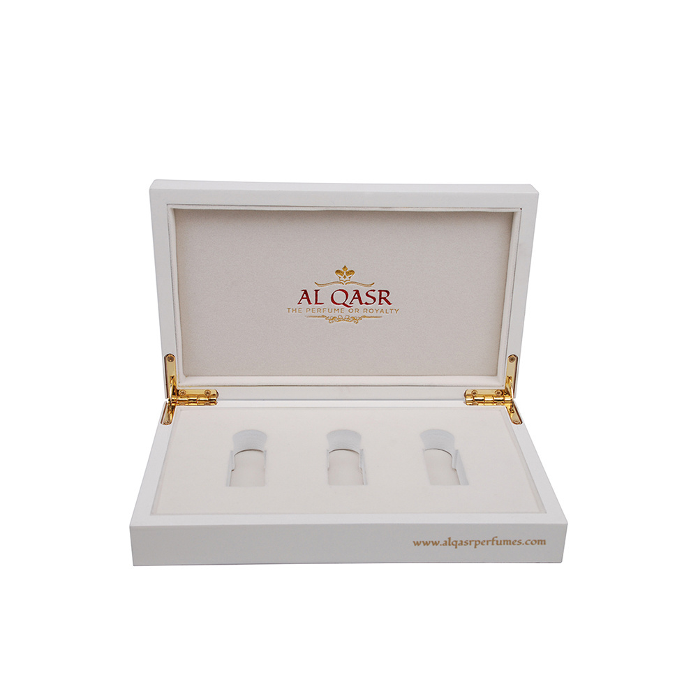 Manufacturer Design Piano Lacquer White Colour High Gloss 3ml 3 bottle spray Perfume Wooden  Box