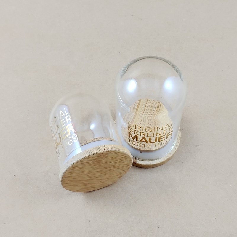 Factory Mouth Blown Mini Glass Display Dome with Gold Logo/Small Glass Dome/Gift Dome Glass Cloche for Gift Storage Use