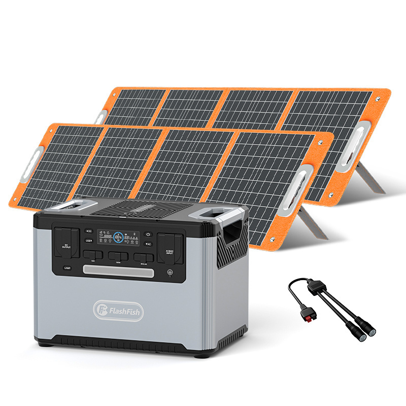 Flashfish Electric Electricity Outdoor 2400W Power Station Portable Solar Generator kit 2000W with Panel Completed Set for Home