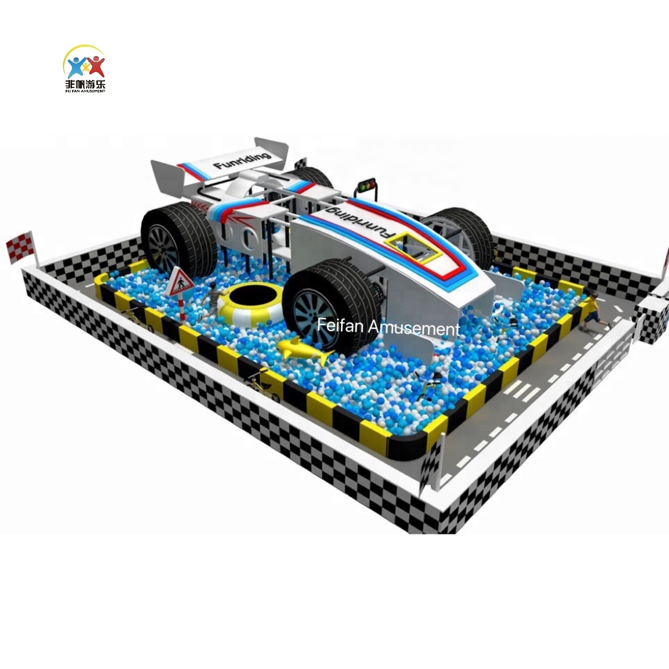 Security Certified Indoor Playground Equipment  Attractive Kids Car Racing Playground Children Ball Pit Park for Commercial