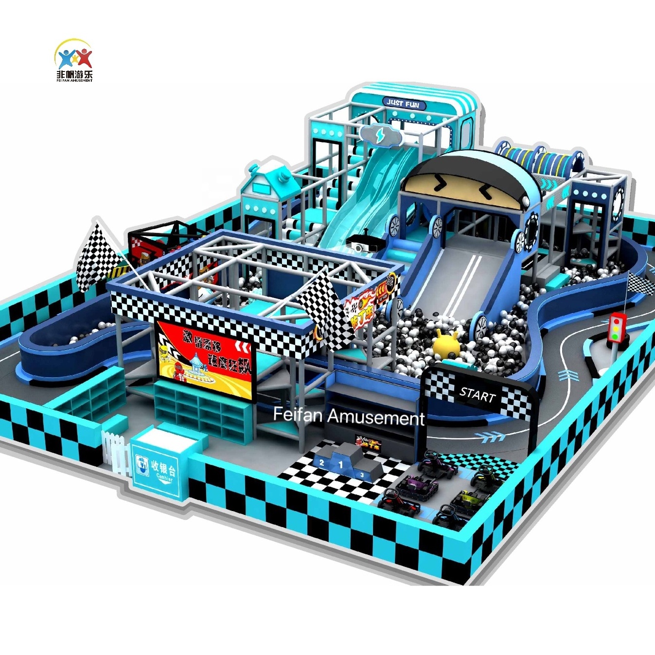 Ultimate Racing Car Set Playground Indoor Play Area Children Exciting Soft Games Customized by Chinese Factory