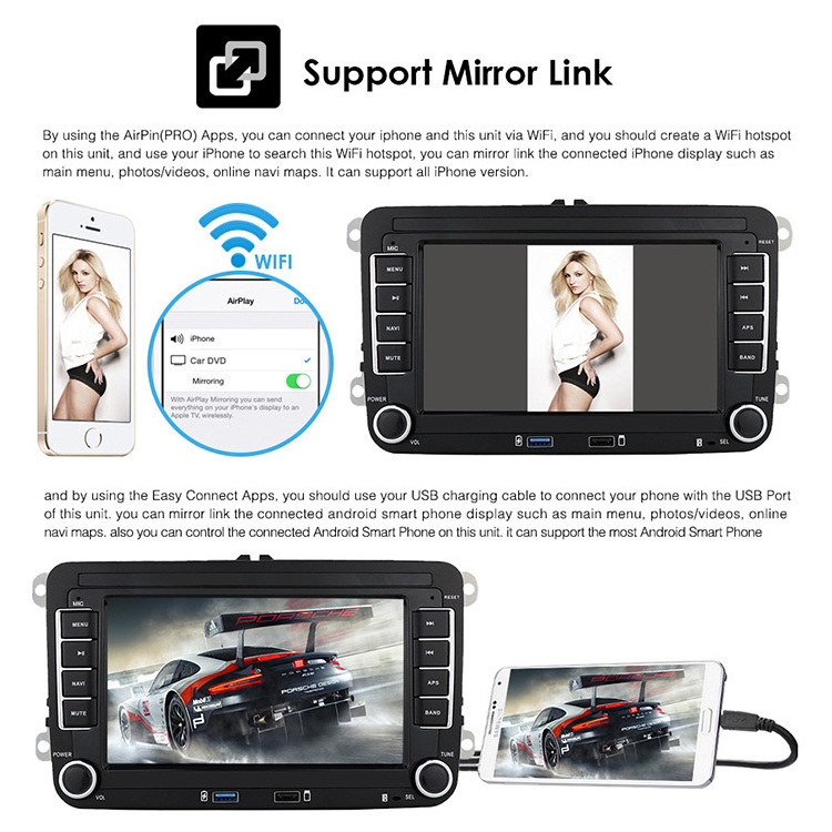 7 Inch Universal WIFI BT FM 2 Din Car Radio Android Gps Navigation Multimedia Player For Volkswagen VW PASSAT POLO GOLF 5 6