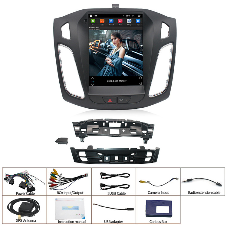 Android 11 Car Carplay Touch Screen Radio 2 Din 9.7 Inch Tesla Style Multimedia Car Dvd Player For Ford Focus 2012-2018 MK3