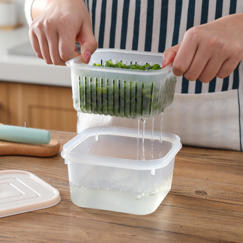 Stackable Fridge Storage Containers With Removable Drain Tray For Chopped Green Onion Ginger Garlic