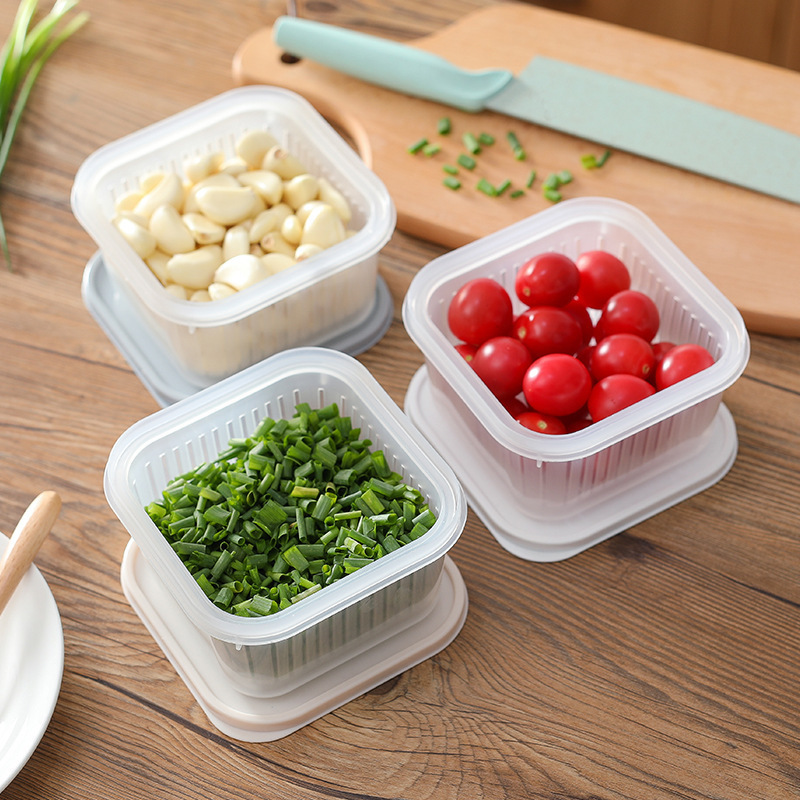 Stackable Fridge Storage Containers With Removable Drain Tray For Chopped Green Onion Ginger Garlic