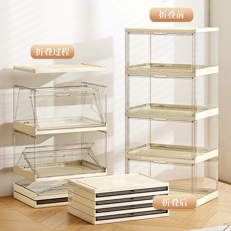 New Large Size One Layers Installation Free Folding Transparent Cabinet Aj Shoe Storage Box For Sneaker Women's High Heels