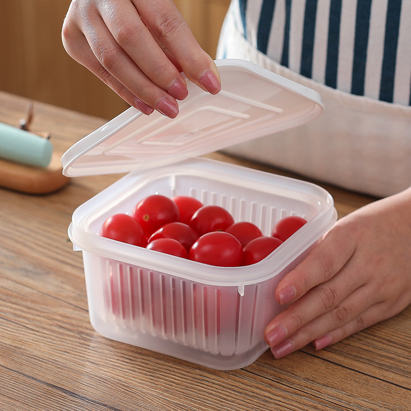 Stackable Fridge Storage Containers With Removable Drain Tray For Chopped Green Onion Ginger Garlic