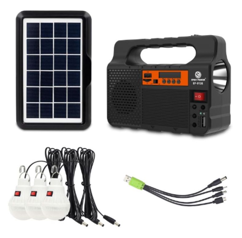 GP Solar Lighting Kits Portable Solar Power Station Light With Mobile Charging Radio & Fan Solar Home System_Green Power