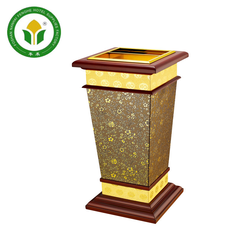 Modern design hotel lobby golden stainless steel dustbin trash can garbage ash bin