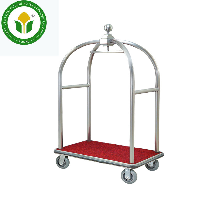 Hotel golden 4 wheels spinner stainless steel bellman trolley luggage cart