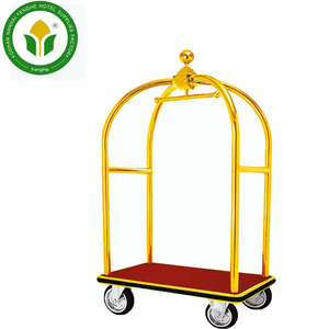 Hotel golden 4 wheels spinner stainless steel bellman trolley luggage cart