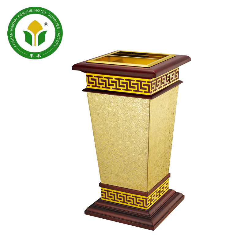 Modern design hotel lobby golden stainless steel dustbin trash can garbage ash bin