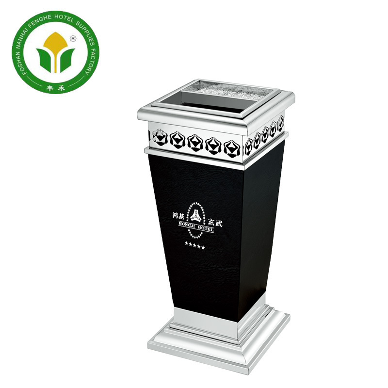 Modern design hotel lobby golden stainless steel dustbin trash can garbage ash bin