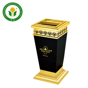 Modern design hotel lobby golden stainless steel dustbin trash can garbage ash bin