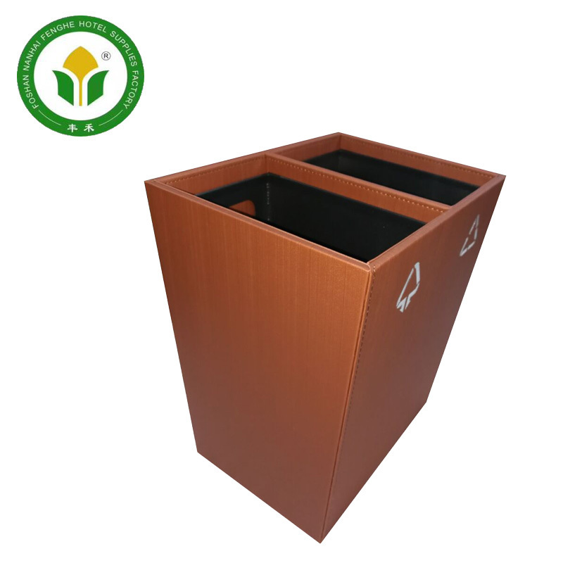 Hotel room double layers 2 compartment leather recycling waste bin waste basket trash can