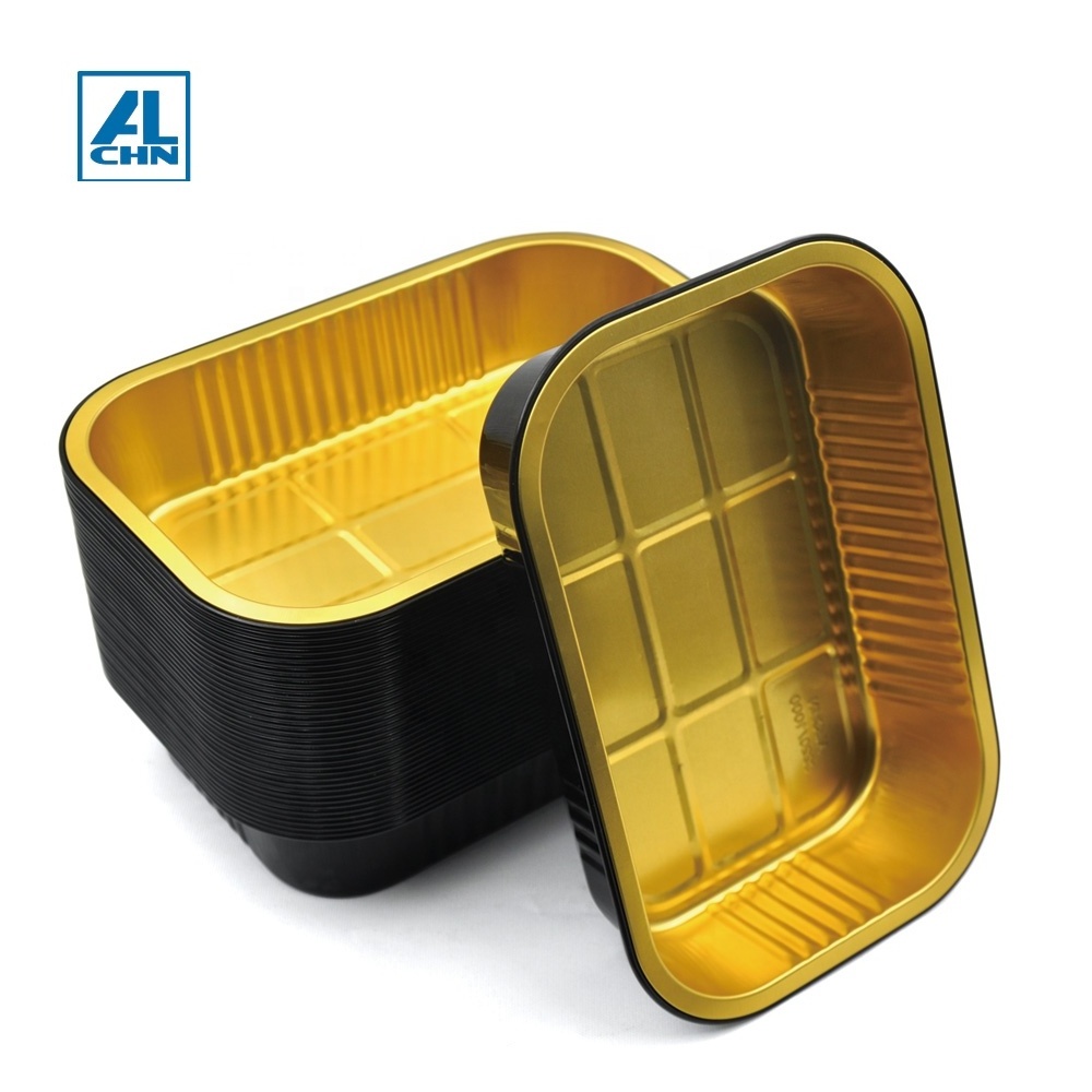 1000ML/35.2oz  Black Outside,Gold Inside Disposable Smoothwall  Aluminum Oblong Foil Tray  Baking Cooking