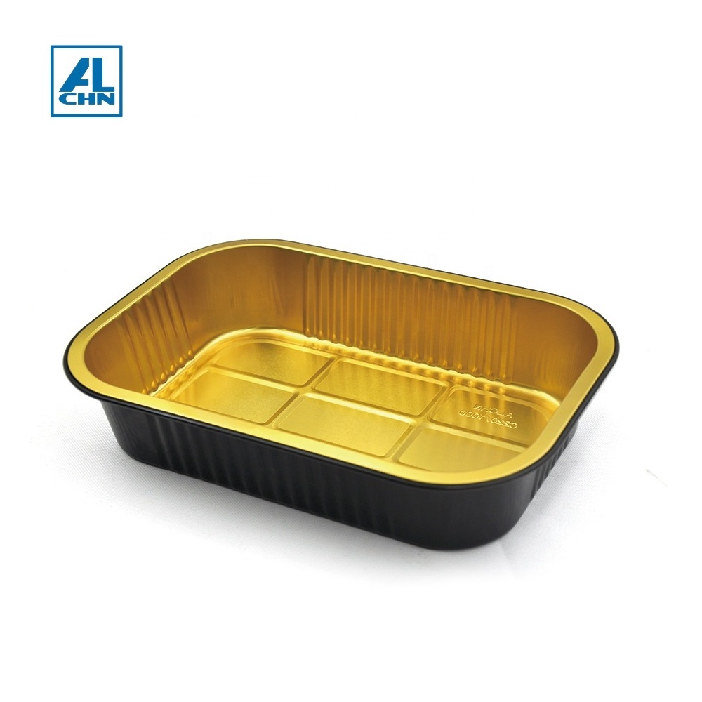 1000ML/35.2oz  Black Outside,Gold Inside Disposable Smoothwall  Aluminum Oblong Foil Tray  Baking Cooking