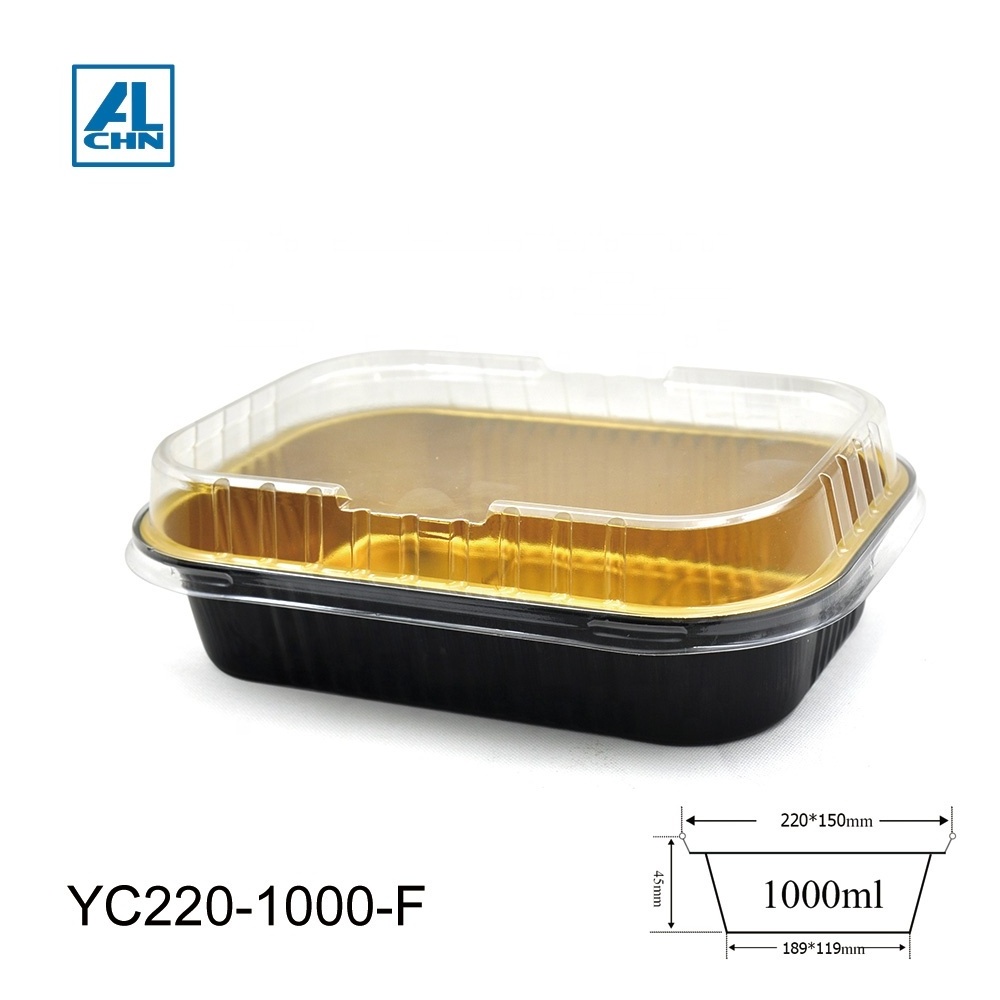 1000ML/35.2oz  Black Outside,Gold Inside Disposable Smoothwall  Aluminum Oblong Foil Tray  Baking Cooking