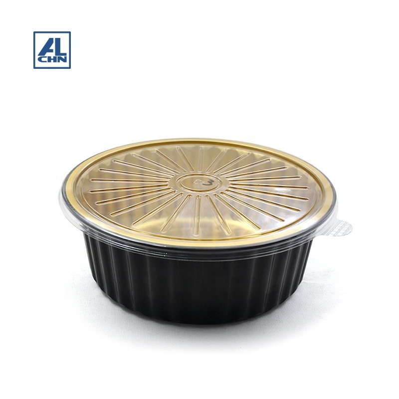 2500ML/85oz  Gold inside,Black outside Round Aluminum Foil BBQ Roasitng Container For Party Food Tray China Supplier