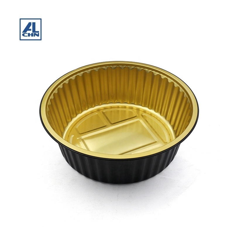 2500ML/85oz  Gold inside,Black outside Round Aluminum Foil BBQ Roasitng Container For Party Food Tray China Supplier