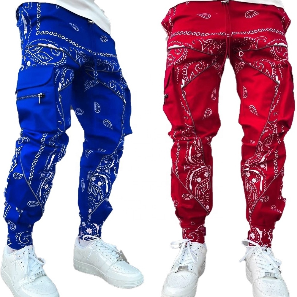 Men's overalls multi-pocket 4XL 5XL hot bandana print plus size trousers casual pants strapped sports pants